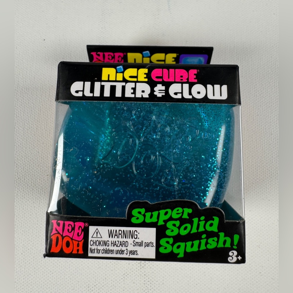 Nee Doh Nice Cube Glitter & Glow Super Solid Squish! Blue *Viral TikTok - New